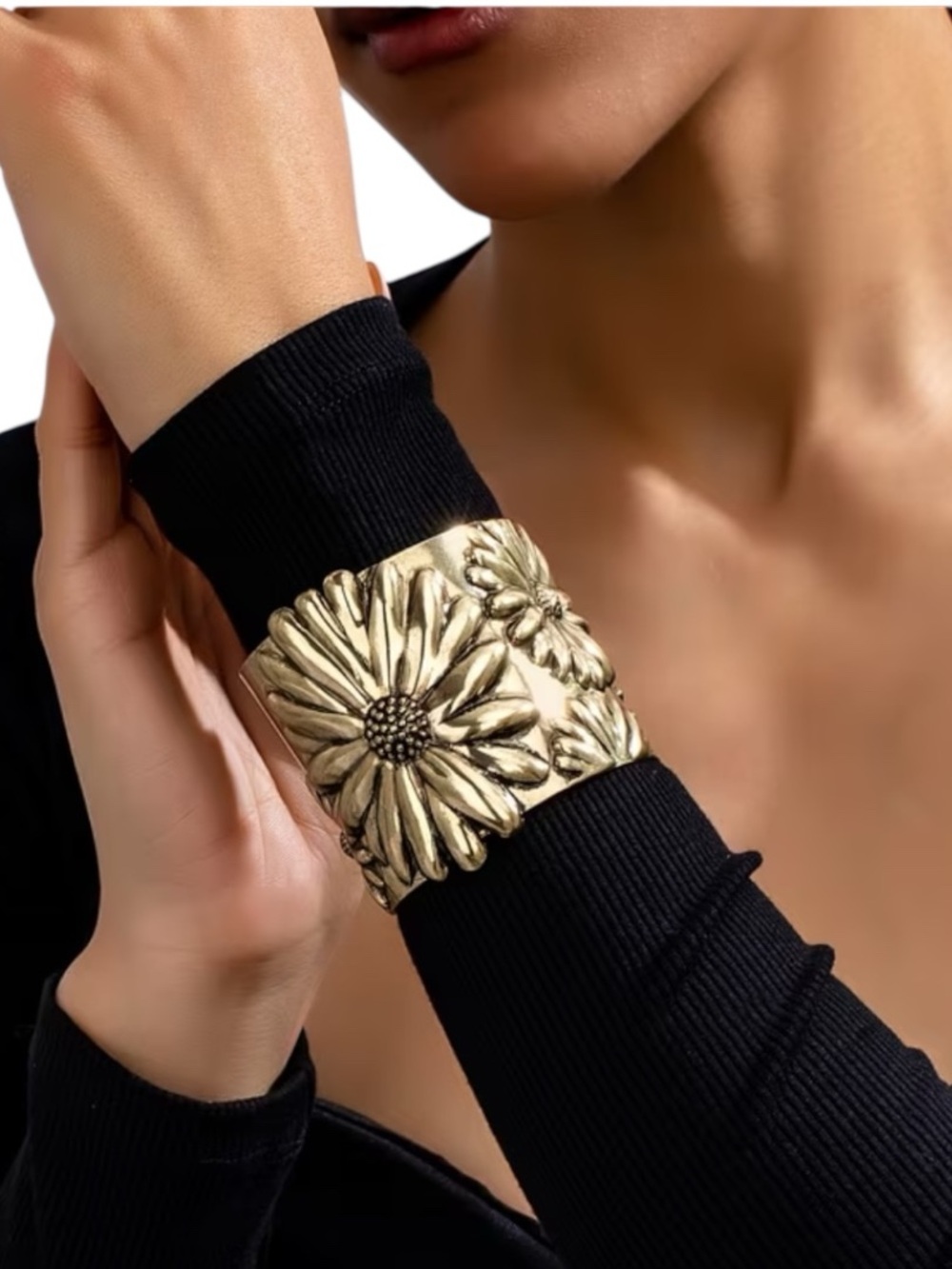 Gold Floral Cuff Bracelet